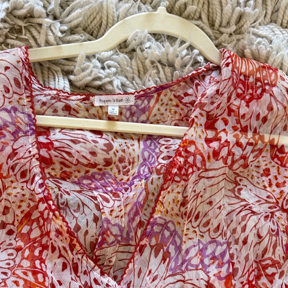 Poupette St. Barth Red, Purple & Orange Floral Ruffled Mini Dress